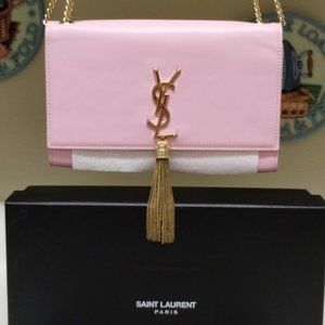 Saint Laurent Classic Monogram Tassel Crossbody Bag Leather Small Pink